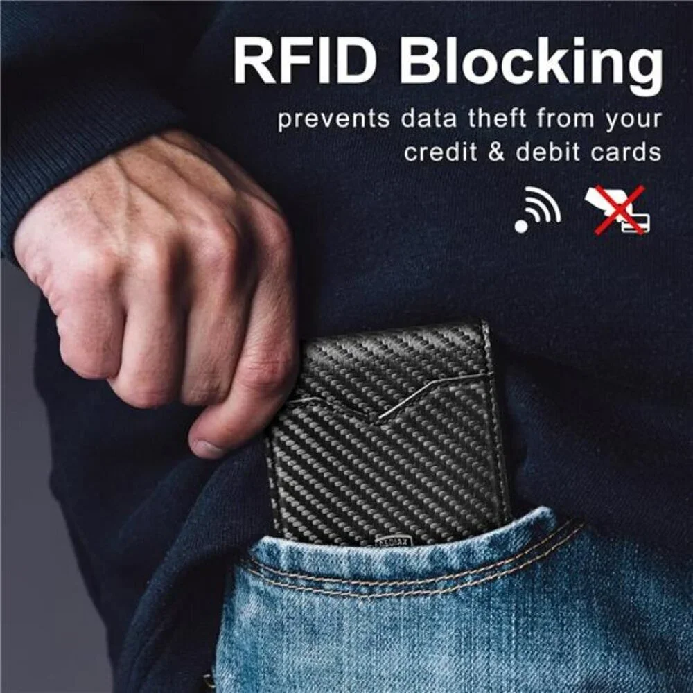 Slim RFID Wallet for Men Carbon Fiber Leather Bifold Credit Card Holder Gift
